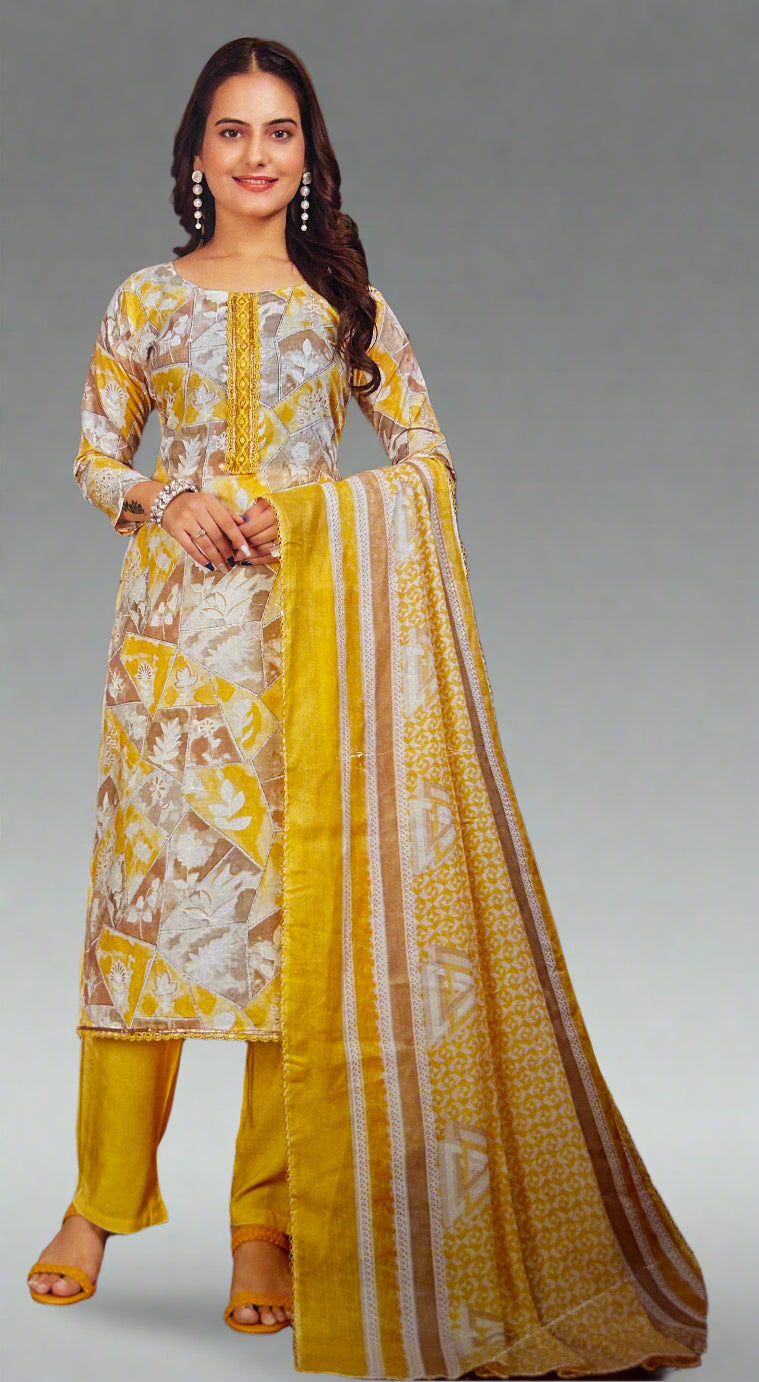 YELLOW COTTON SUIT WITH LACE