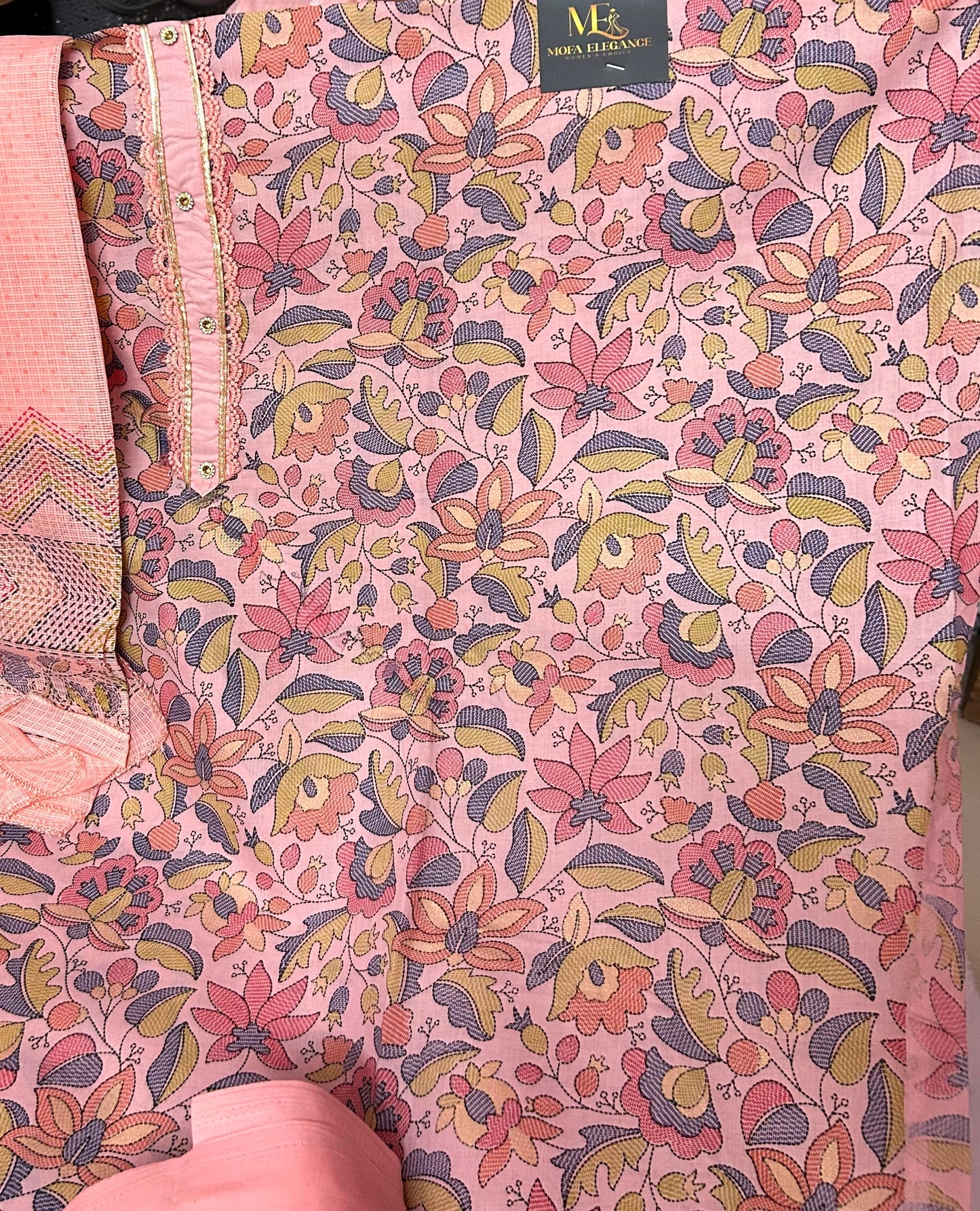 PEACH COTTON SUIT WITH DIGITAL PRINT