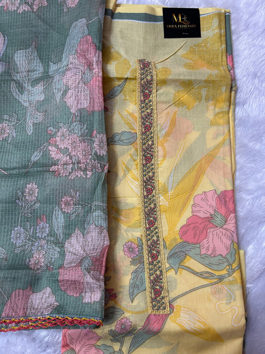 YELLOW COTTON SUIT WITH DIGITAL PRINT