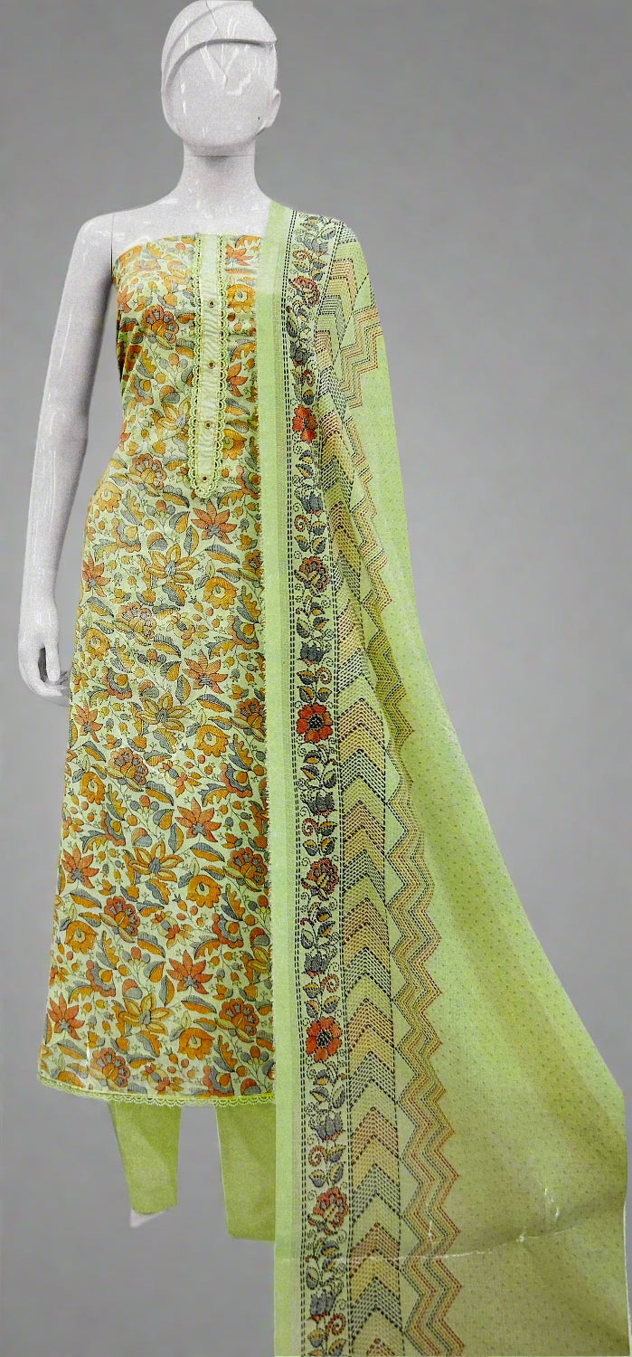 LIGHT GREEN COTTON SUIT WITH DIGITAL PRINT