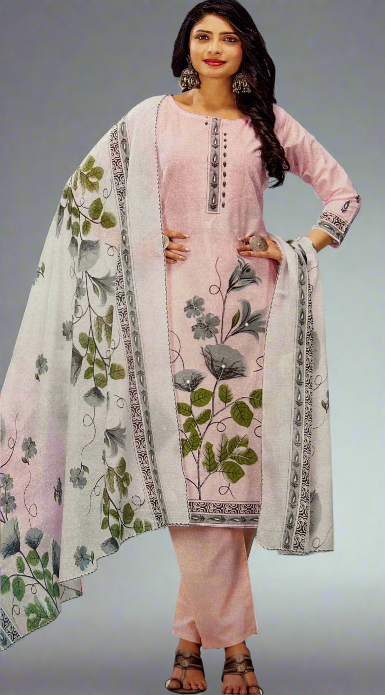 LIGHT PINK COTTON SUIT WITH MIRROR WORK