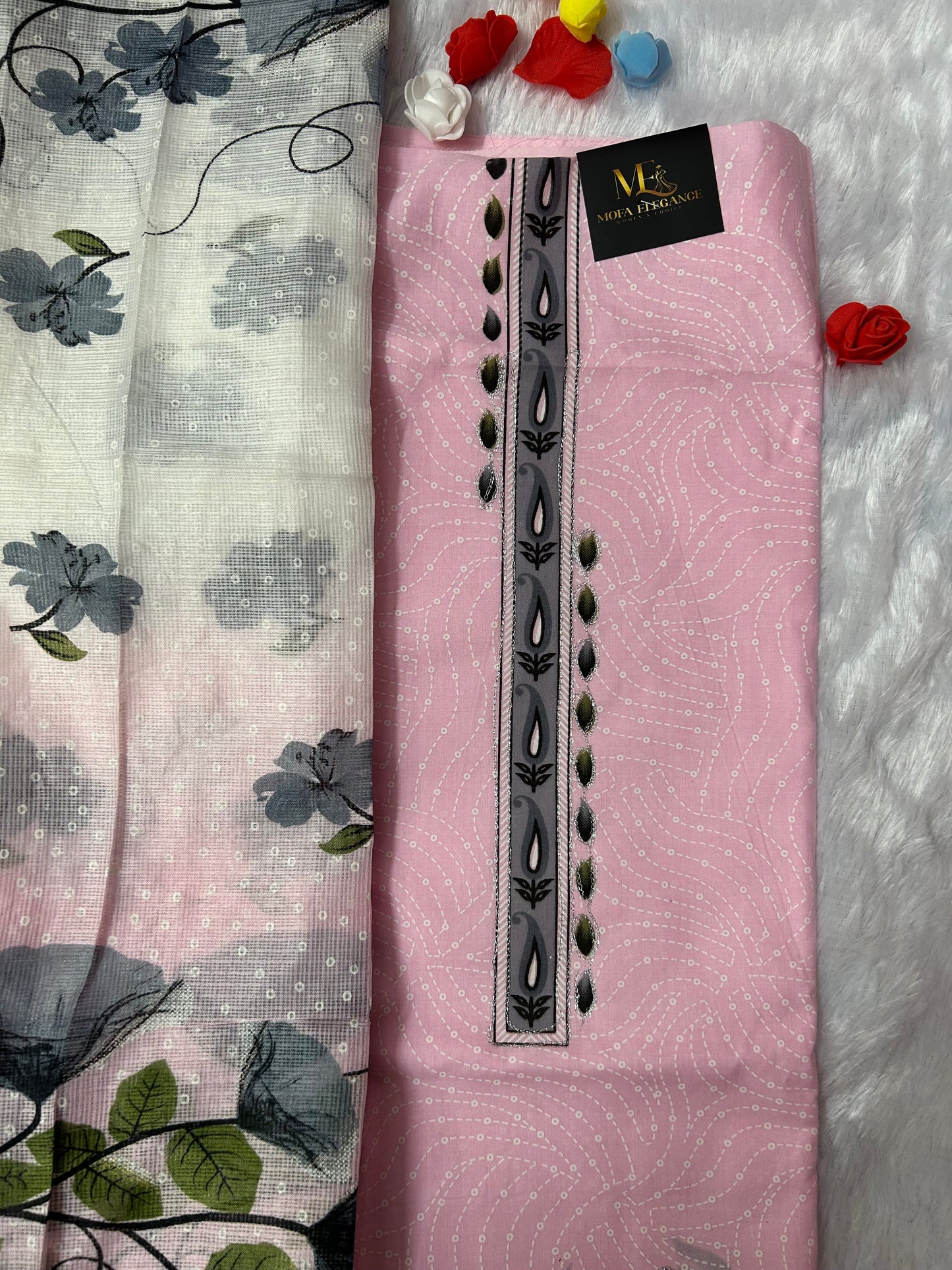 LIGHT PINK COTTON SUIT WITH MIRROR WORK