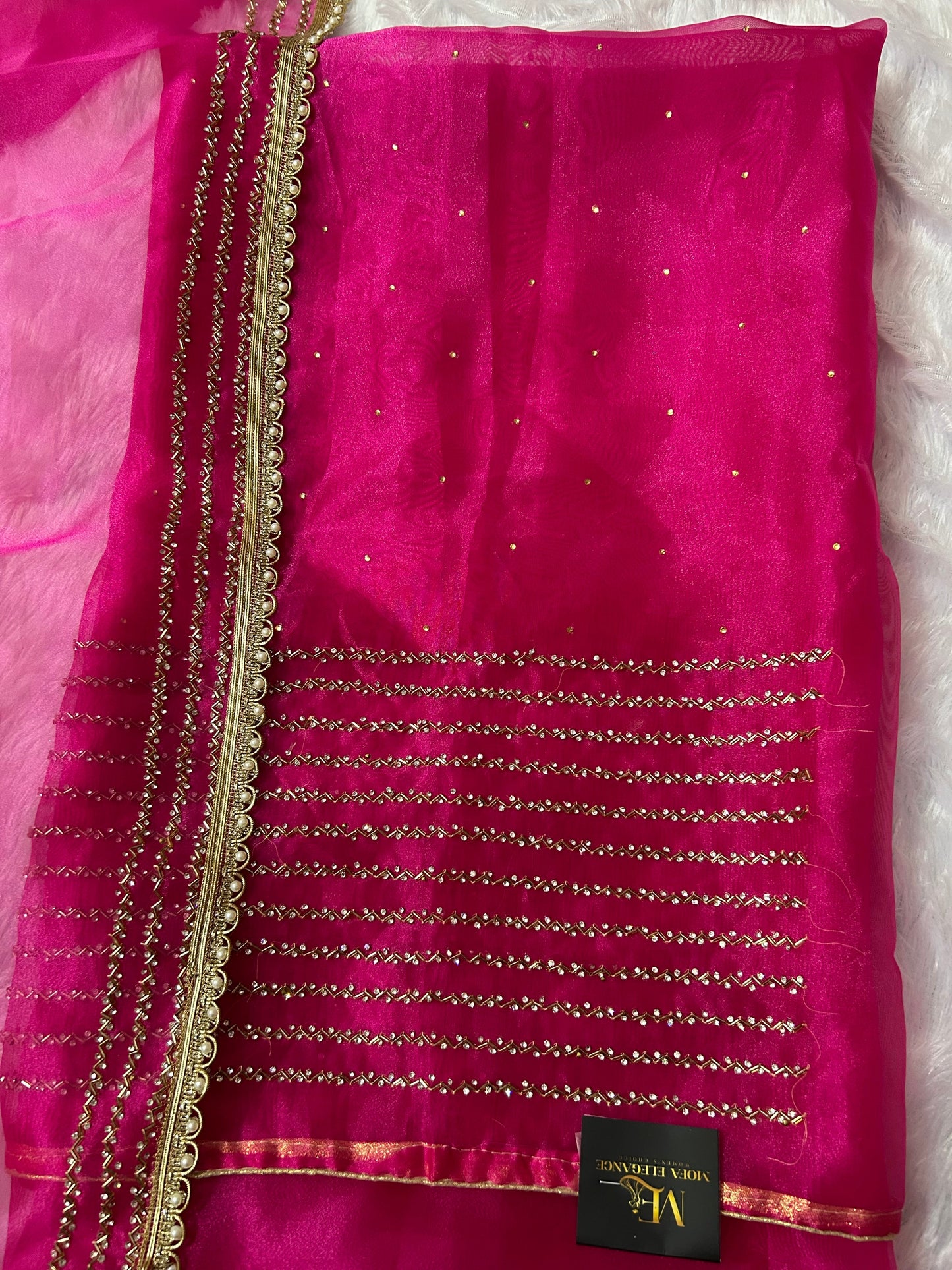 PINK GLASS ORGANZA SUIT WITH CUTDANA WORK