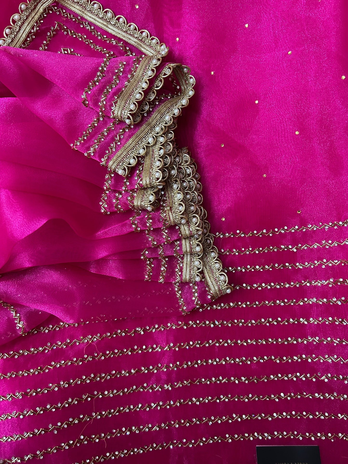 PINK GLASS ORGANZA SUIT WITH CUTDANA WORK