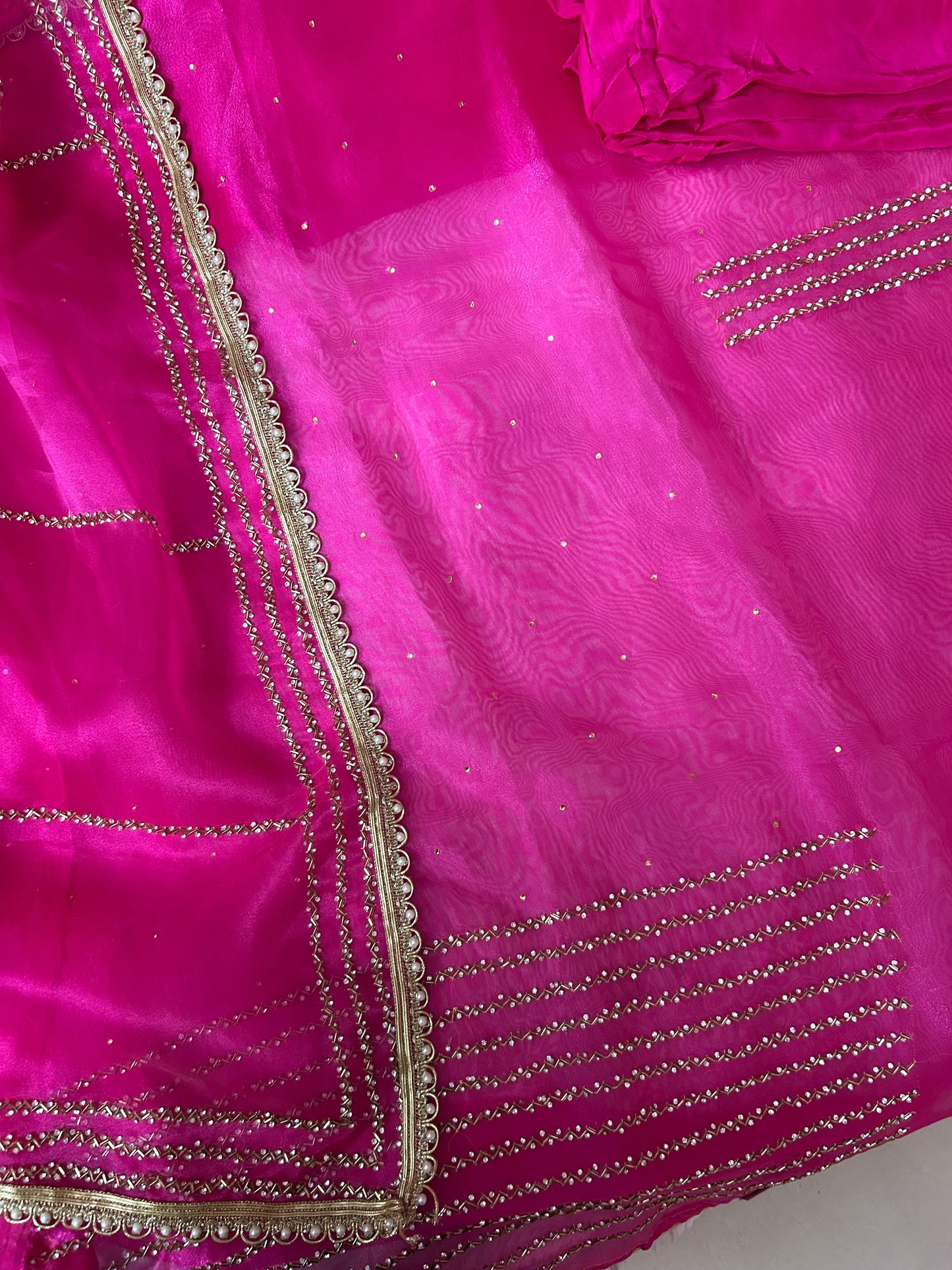 PINK GLASS ORGANZA SUIT WITH CUTDANA WORK