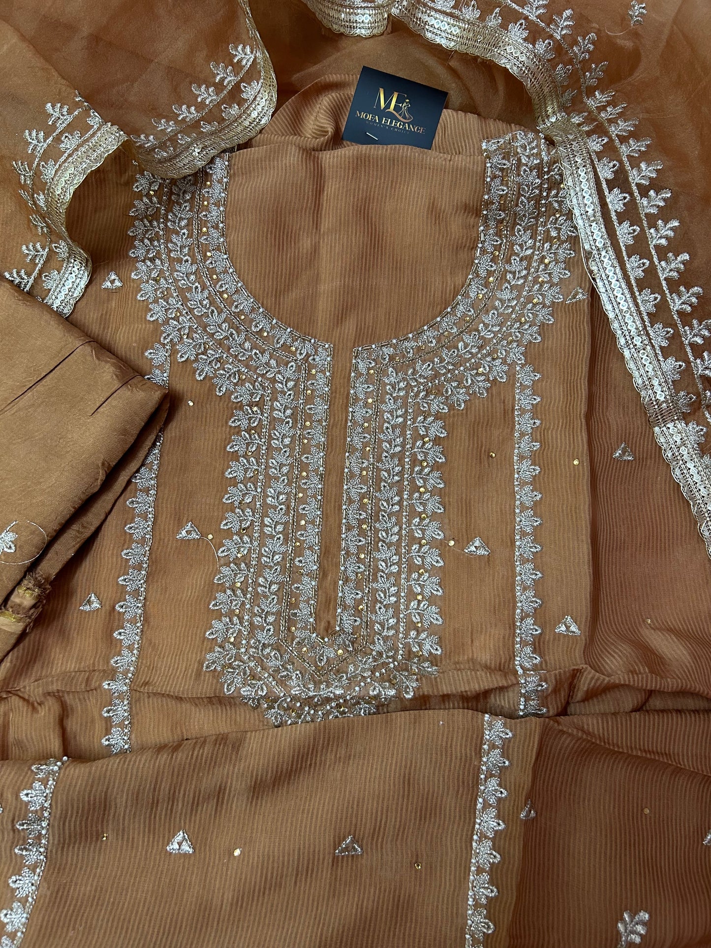 MEHINDI COLOR SOFT ORGANZA SUIT WITH THREAD WORK