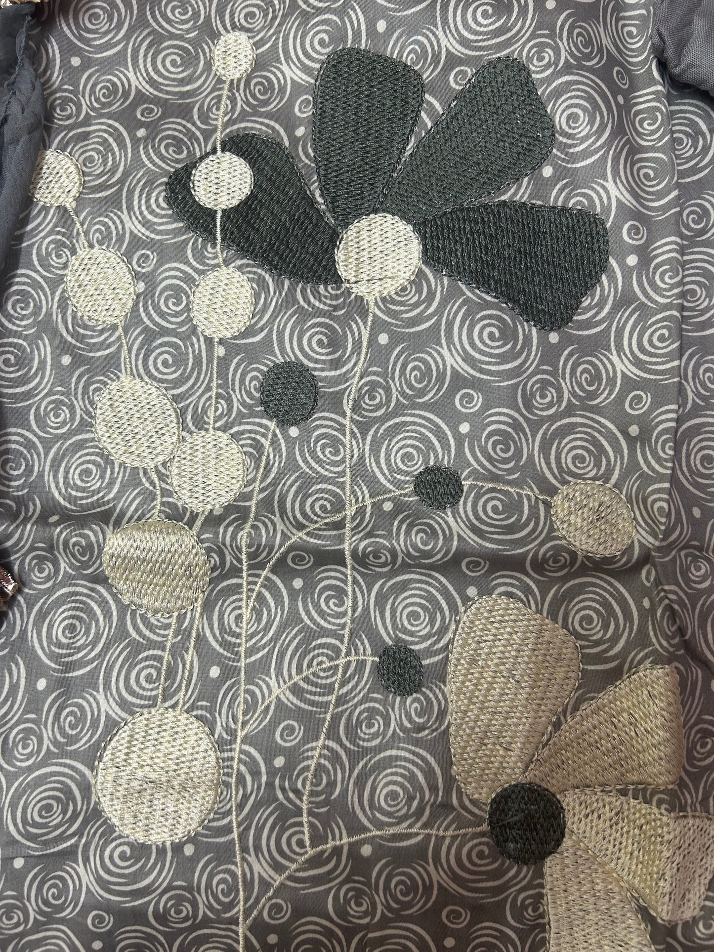 GREY SUIT COTTON WITH THREAD FLOWER WORK