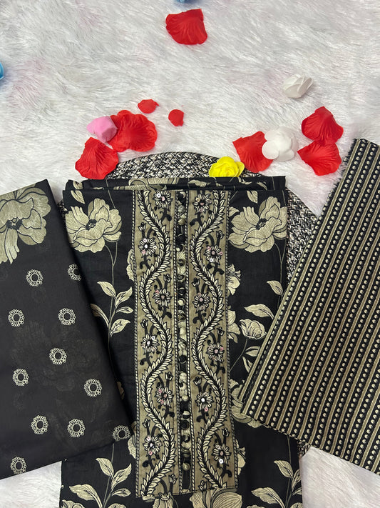 BLACK COTTON SUIT WITH MIRROR WORK