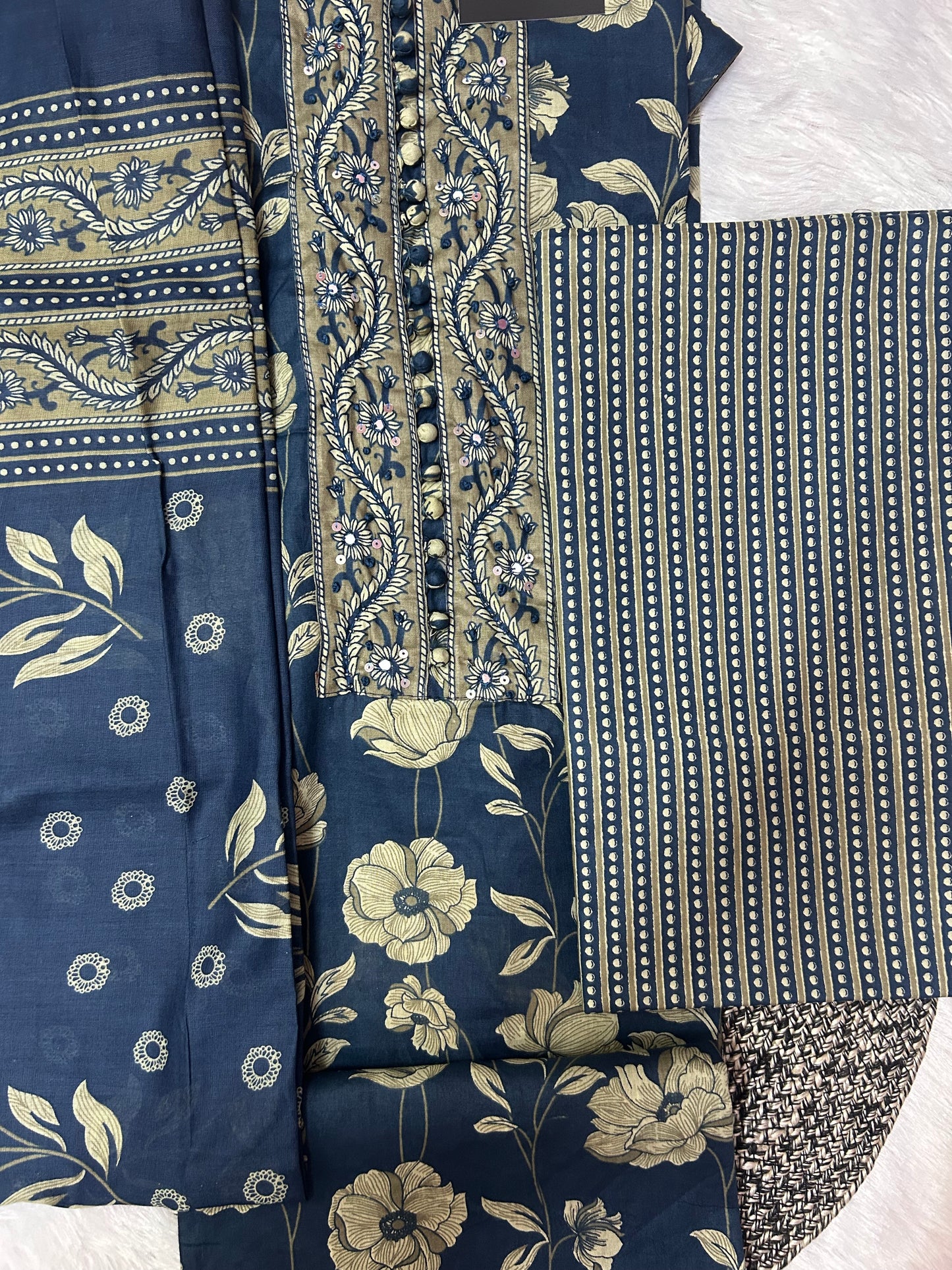 BLUE COTTON SUIT WITH MIRROR WORK