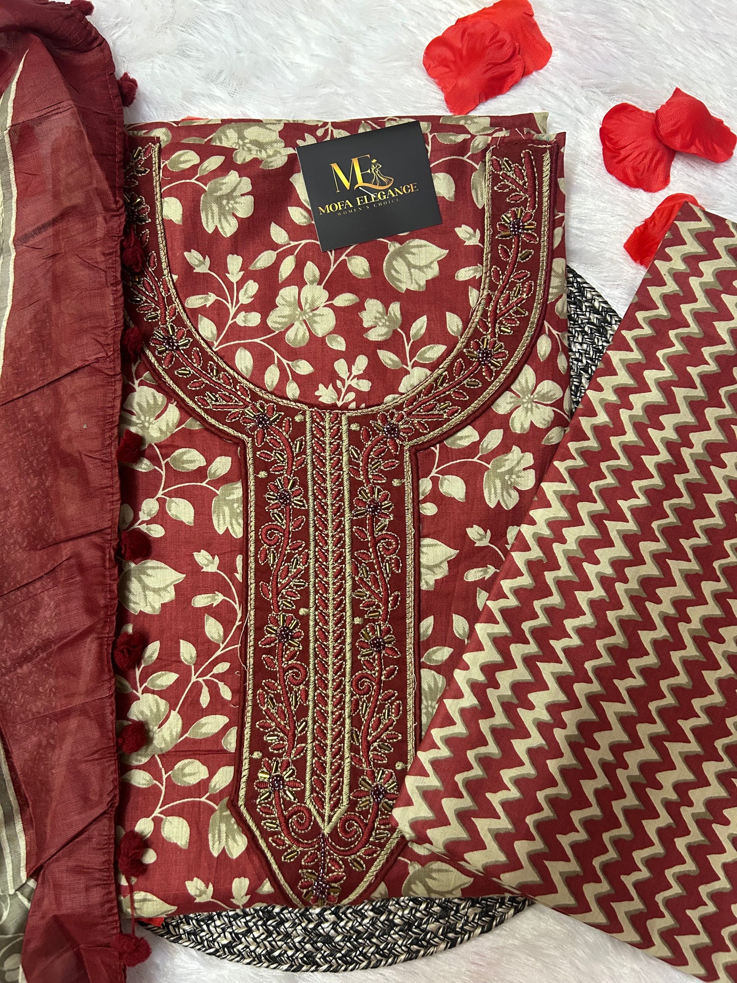 RED MAROON SUIT WITH THREAD WORK