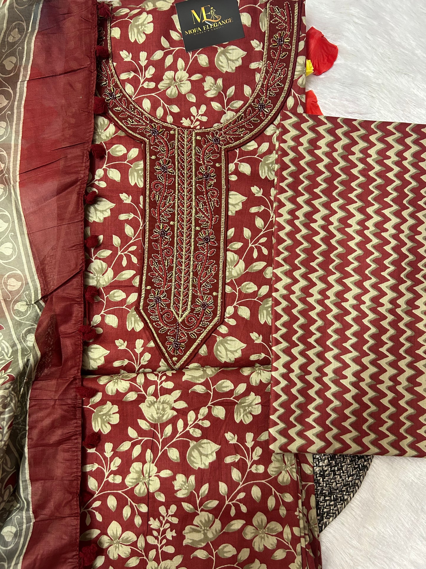 RED MAROON SUIT WITH THREAD WORK