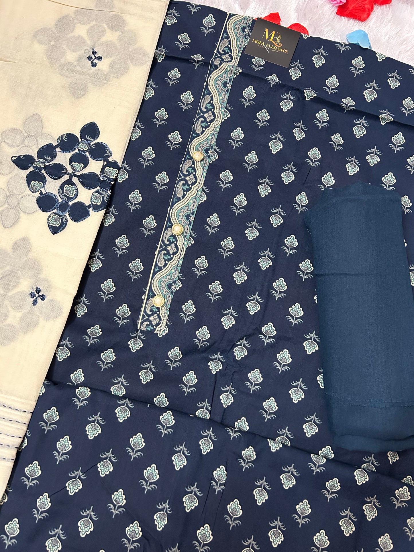 BLUE JAM COTTON SUIT WITH JAIPURI PRINT