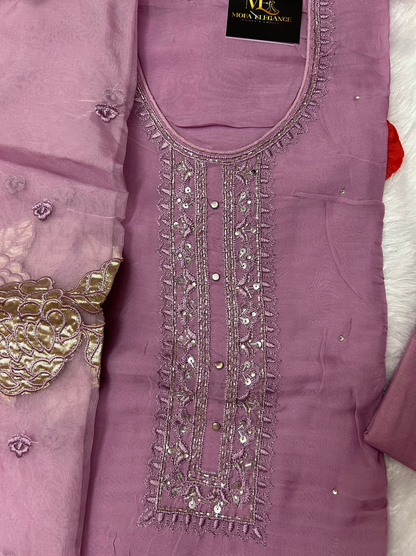 PURPLE SOFT ORGANZA SUIT WITH PATCH WORK