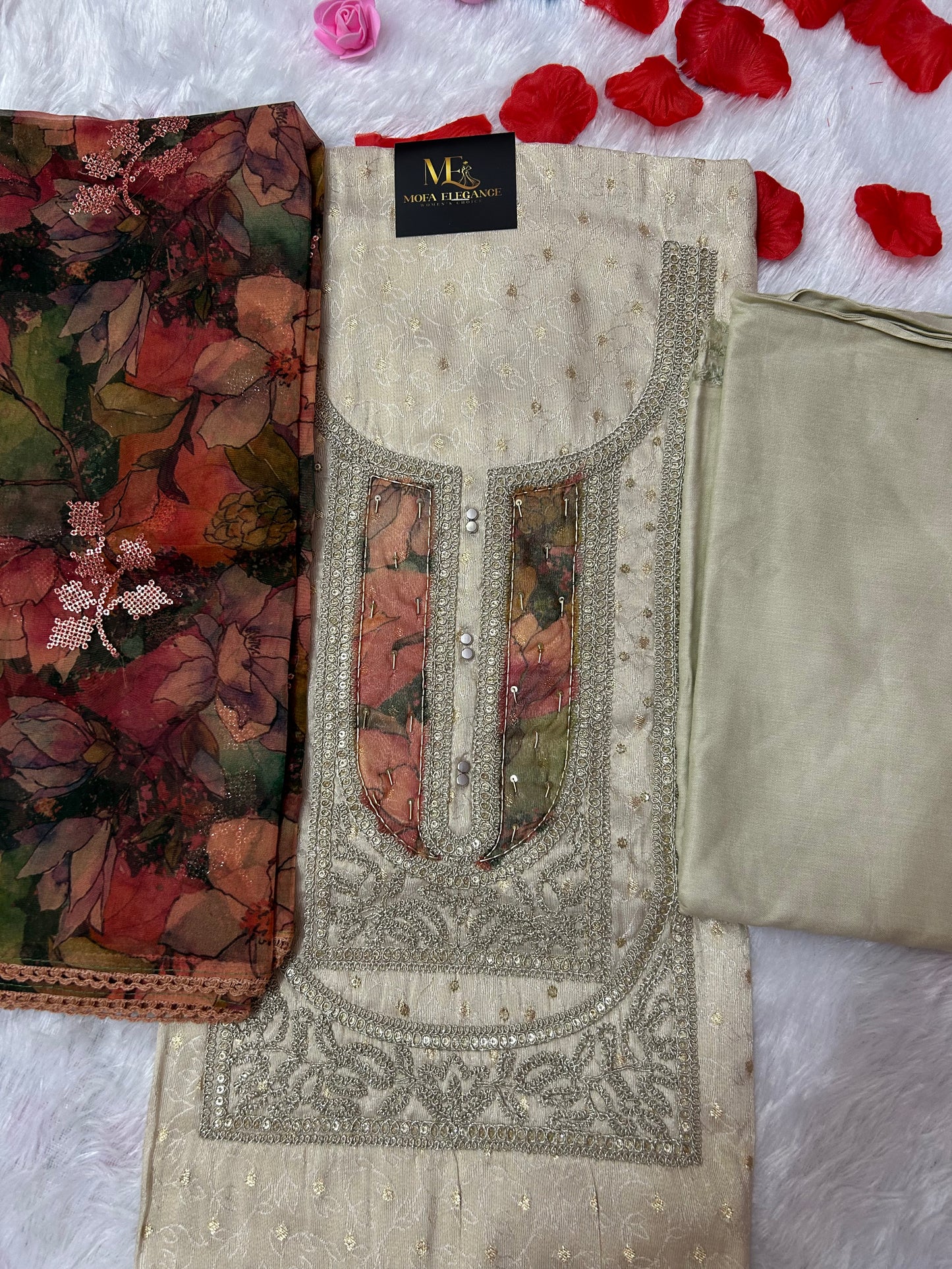 CREAM COLOR SILK WEAVING SUIT