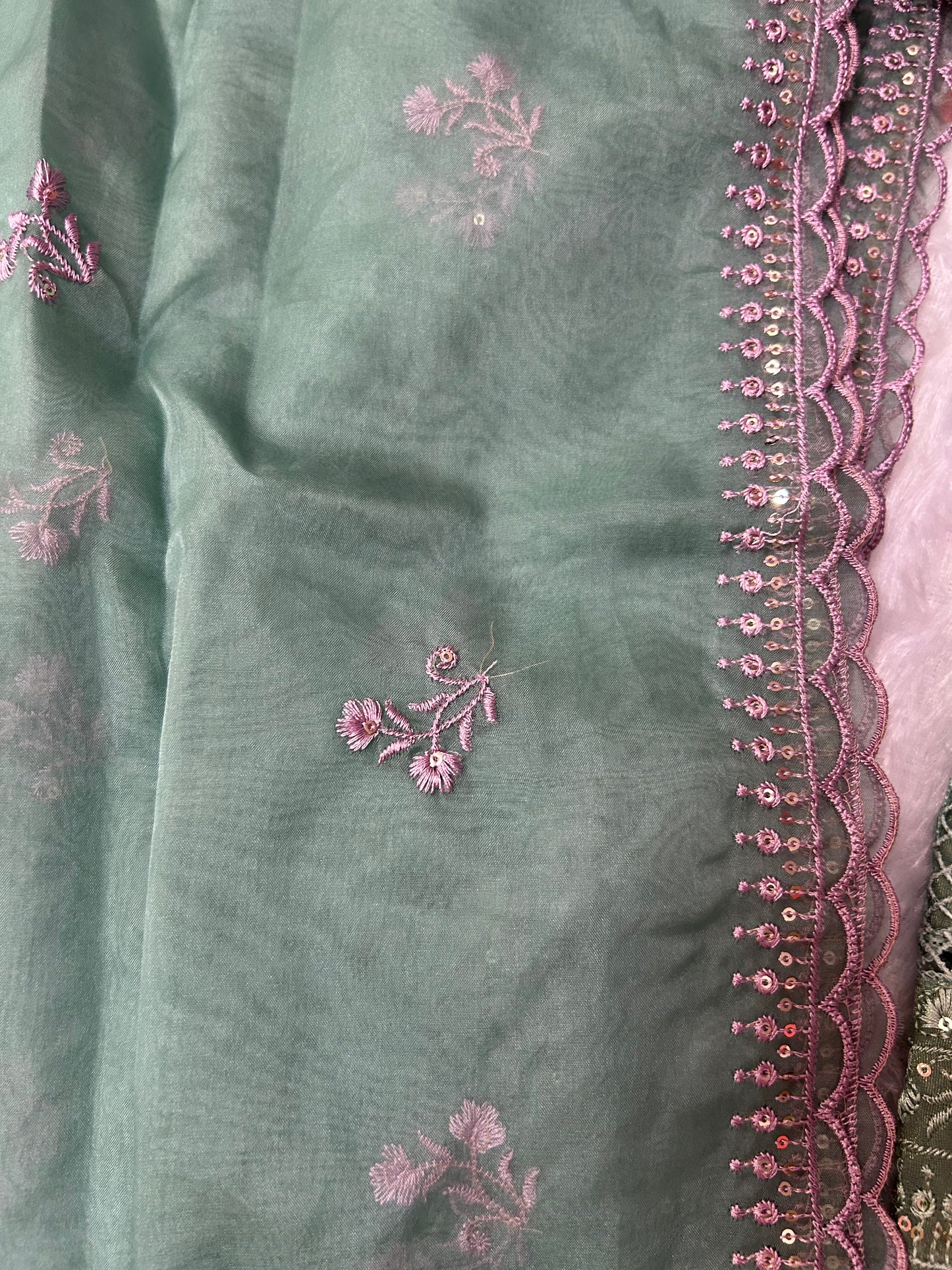 GREEN SOFT ORGANZA SUIT WITH STONES  WORK