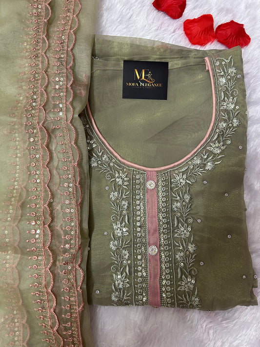 MEHENDI COLOR SOFT ORGANZA SUIT WITH STONES