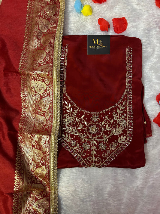 MAROON CHANDERI SILK SUIT WITH ZARDOZI WORK