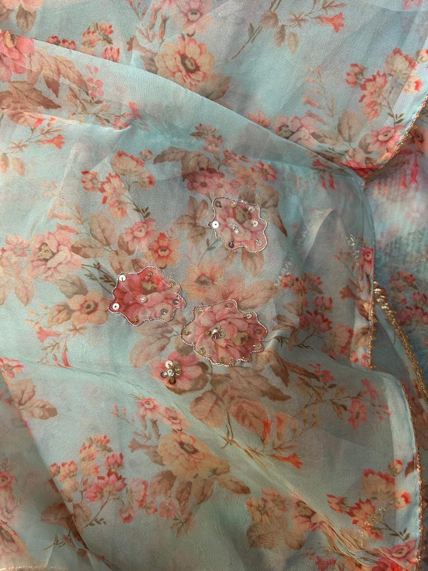 SKYBLUE ORGANZA SUIT WITH CUTDANA WORK