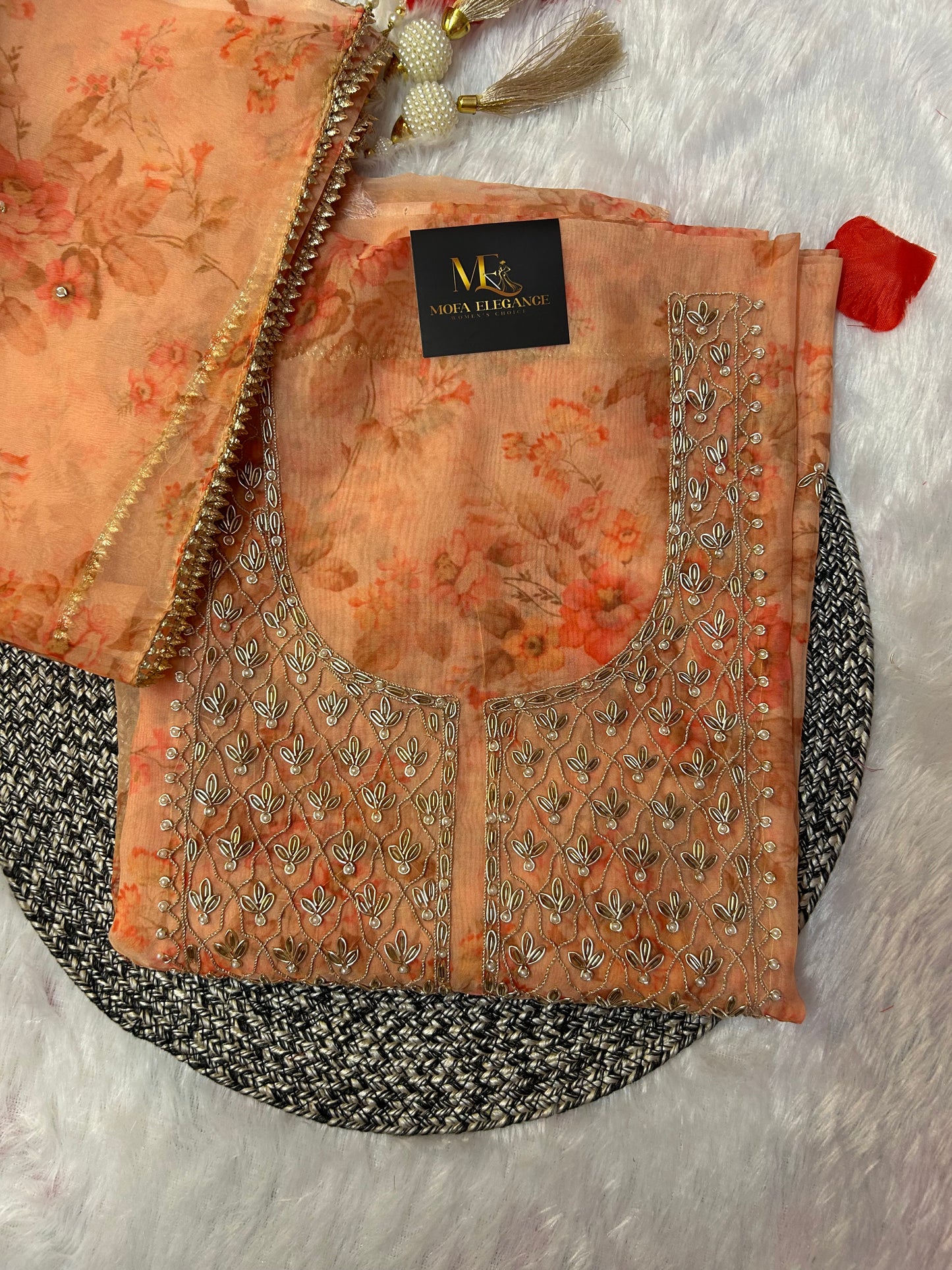 ORANGE ORGANZA SUIT WITH CUTDANA WORK