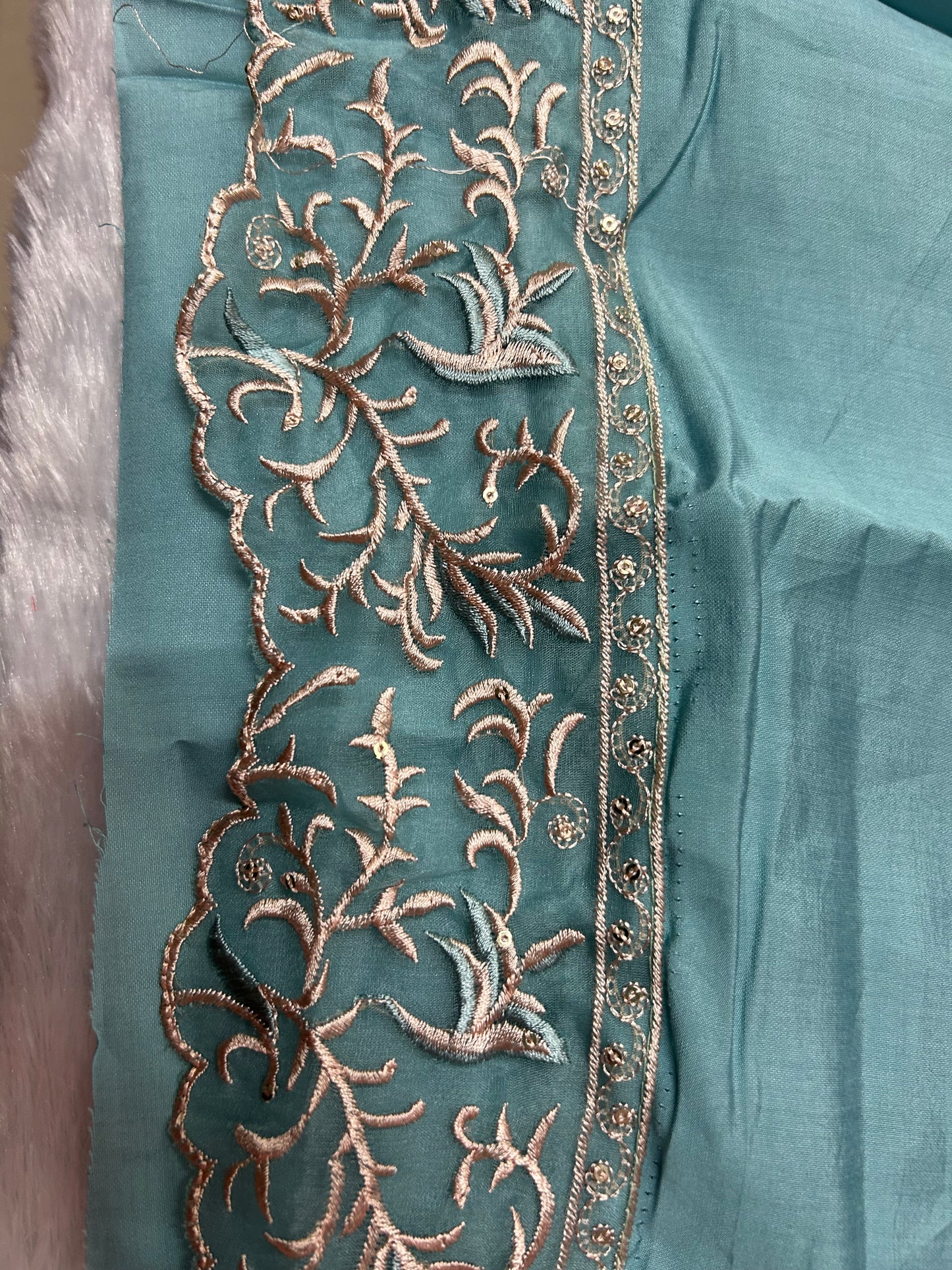 SKYBLUE SOFT ORGANZA SUIT WITH CHAMKI WORK