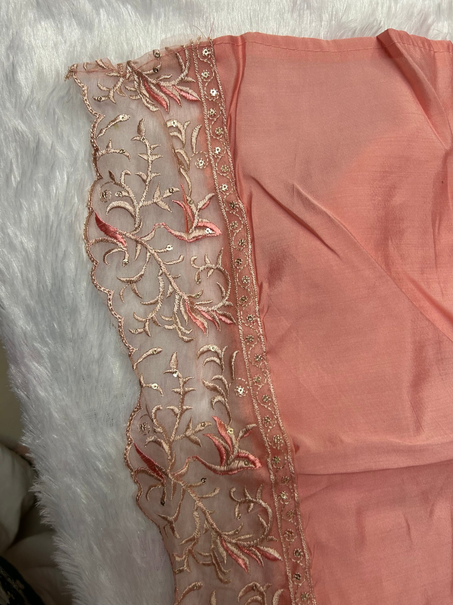 PEACH SOFT ORGANZA SUIT WITH EMBROIDERY WORK