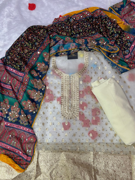 CREAM GLASS ORGANZA SUIT WITH CHAMKI WORK