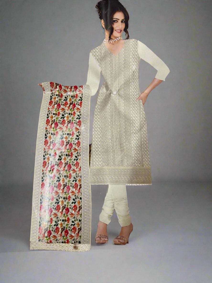 CREAM COTTON SUIT WITH EMBROIDERY THREAD