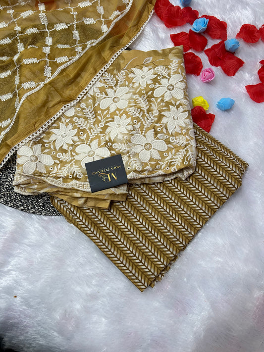 YELLOW COTTON SUIT WITH EMBROIDERY THREAD