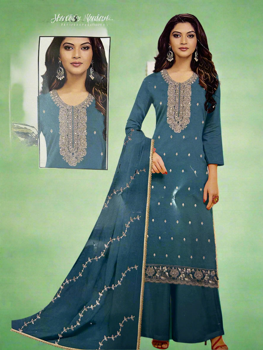 SKYBLUE ORGANZA SUIT WITH CUTDANA WORK