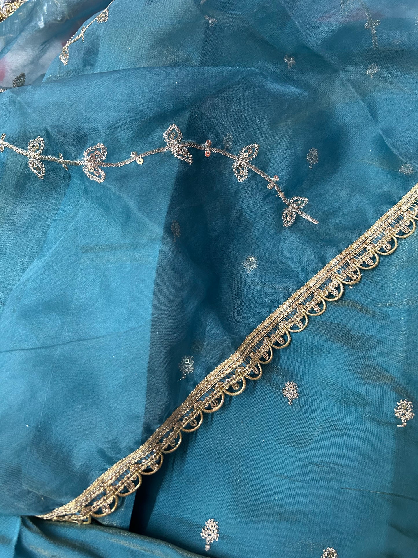 SKYBLUE ORGANZA SUIT WITH CUTDANA WORK