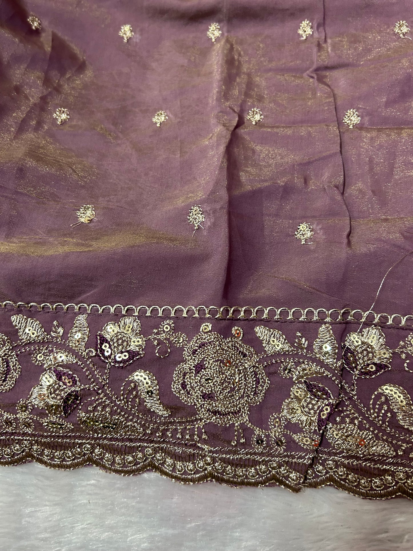 PURPLE ORGANZA SUIT WITH CUTDANA  WORK