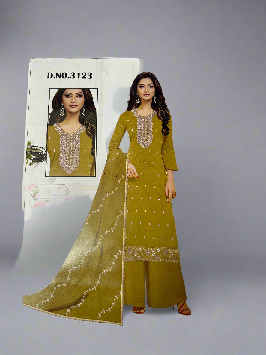 YELLOW ORGANZA SUIT WITH CUTDANA AND EMBROIDERY WORK