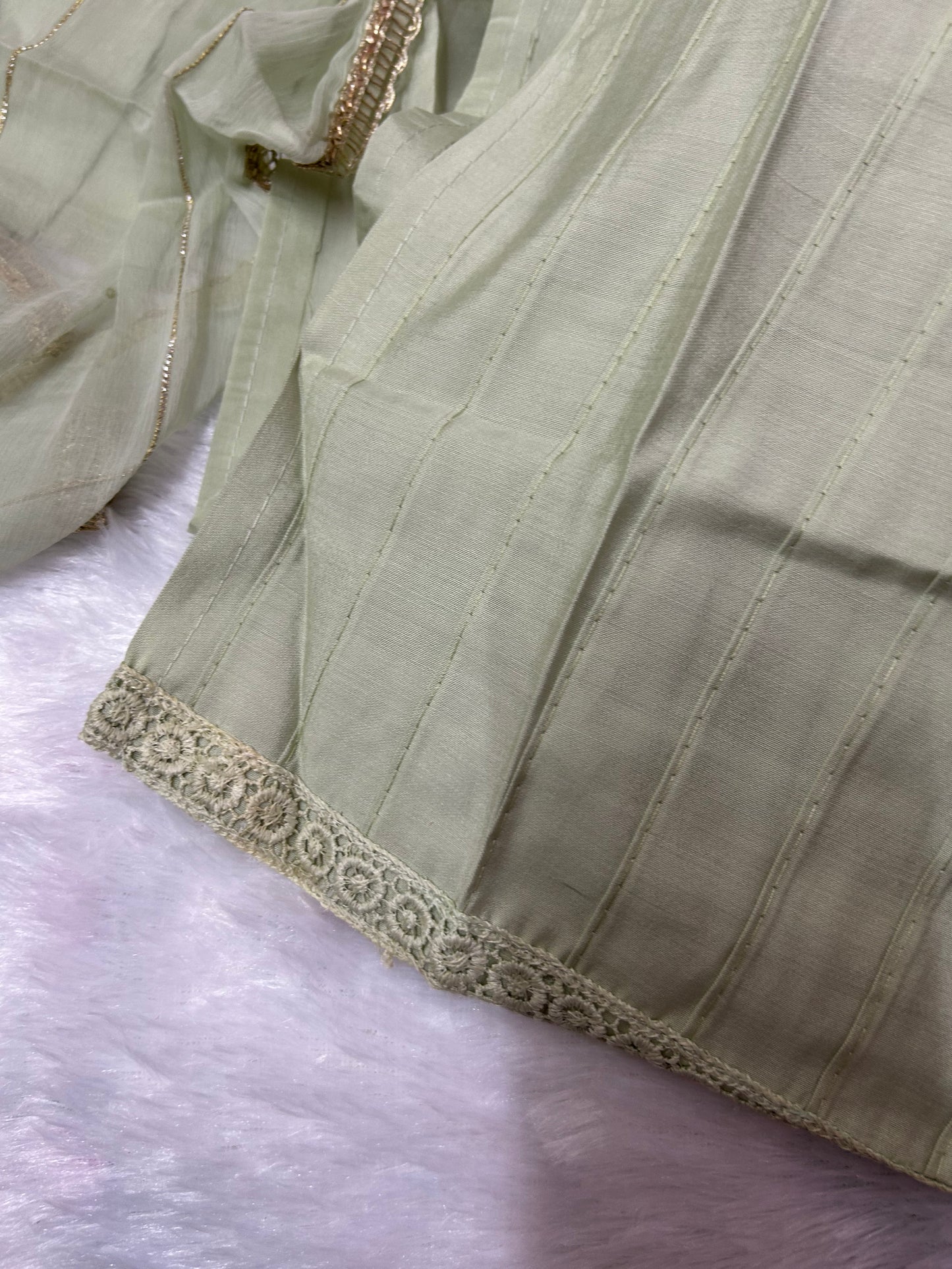 LIGHT GREEN SOFT ORGANZA SUIT WITH THREAD WORK