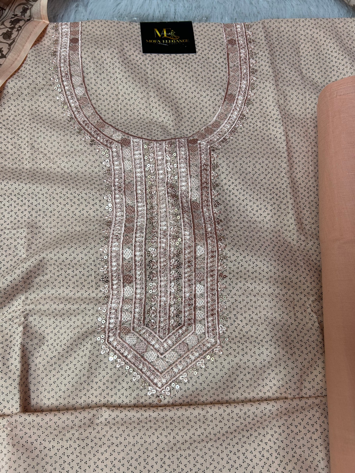 PEACH COTTON SUIT WITH CHAMKI WORK