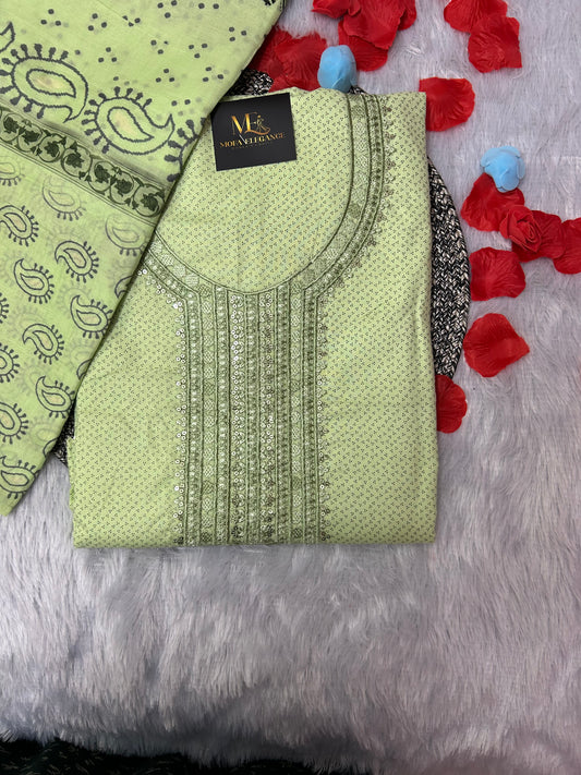 LIGHT GREEN COTTON SUIT WITH  EMBROIDERY WORK