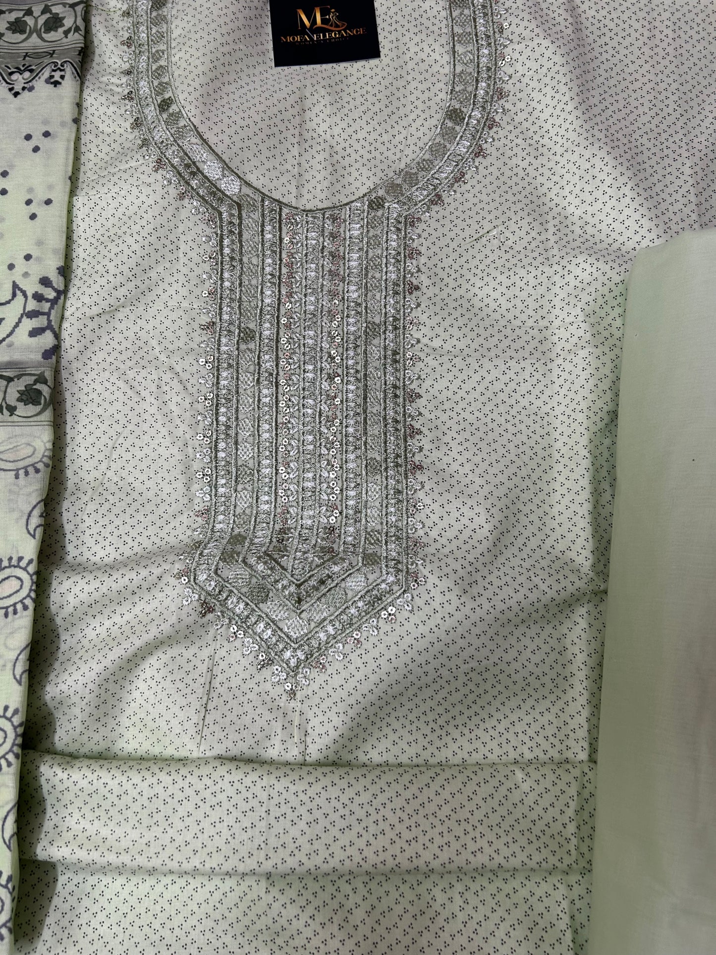 LIGHT GREEN COTTON SUIT WITH  EMBROIDERY WORK