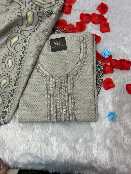 GREY COTTON SUIT WITH EMBROIDERY WORK