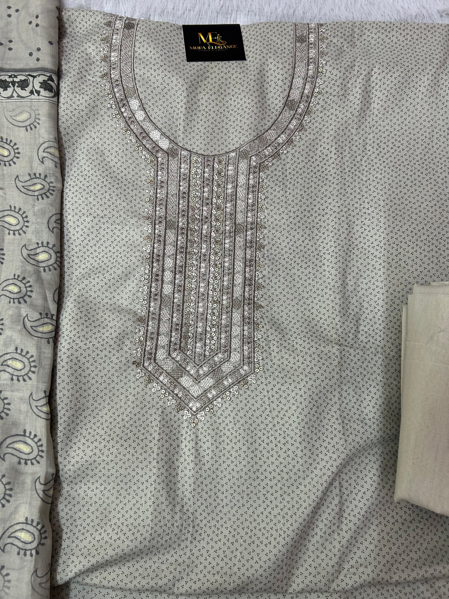 GREY COTTON SUIT WITH EMBROIDERY WORK