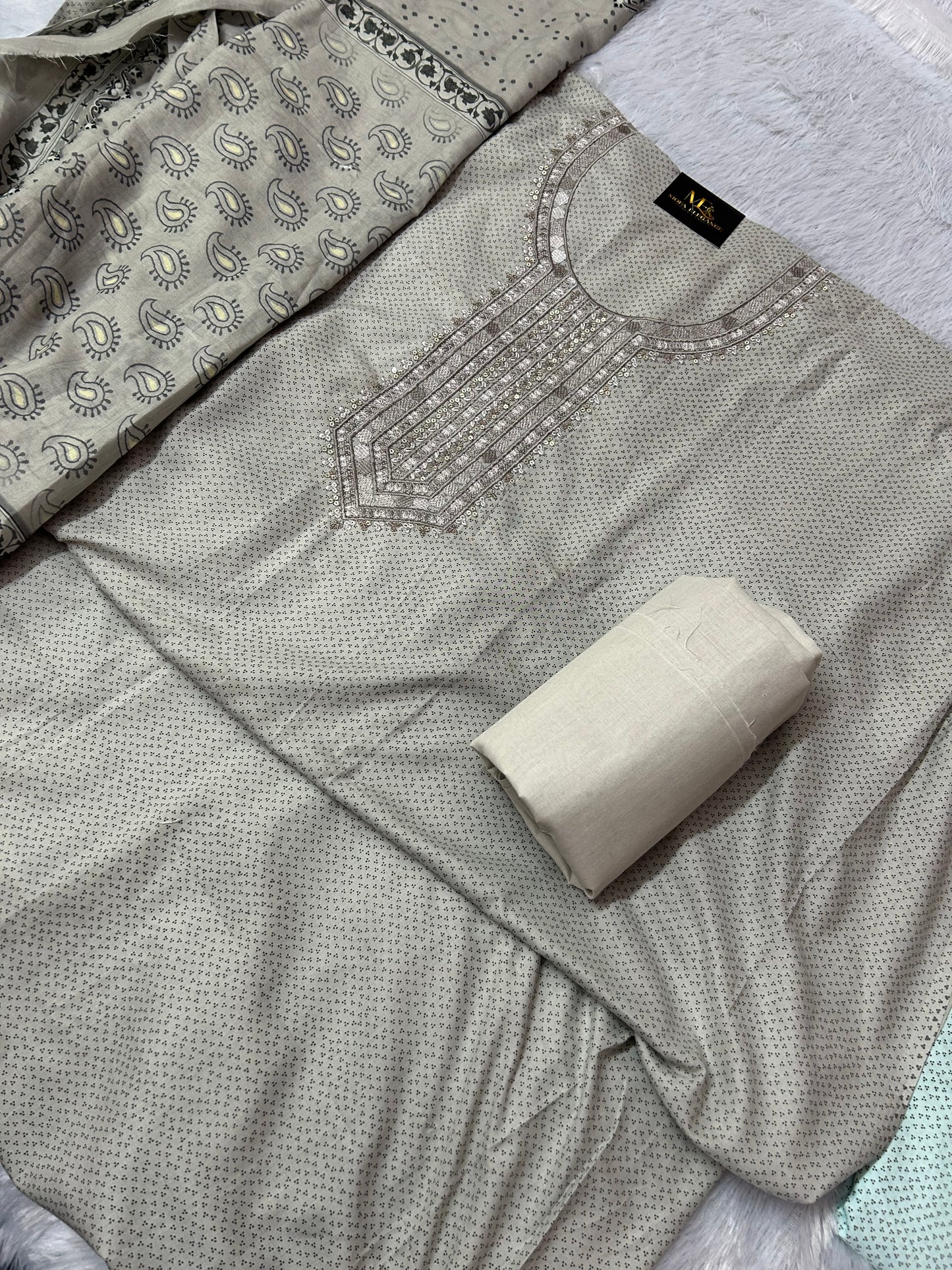 GREY COTTON SUIT WITH EMBROIDERY WORK