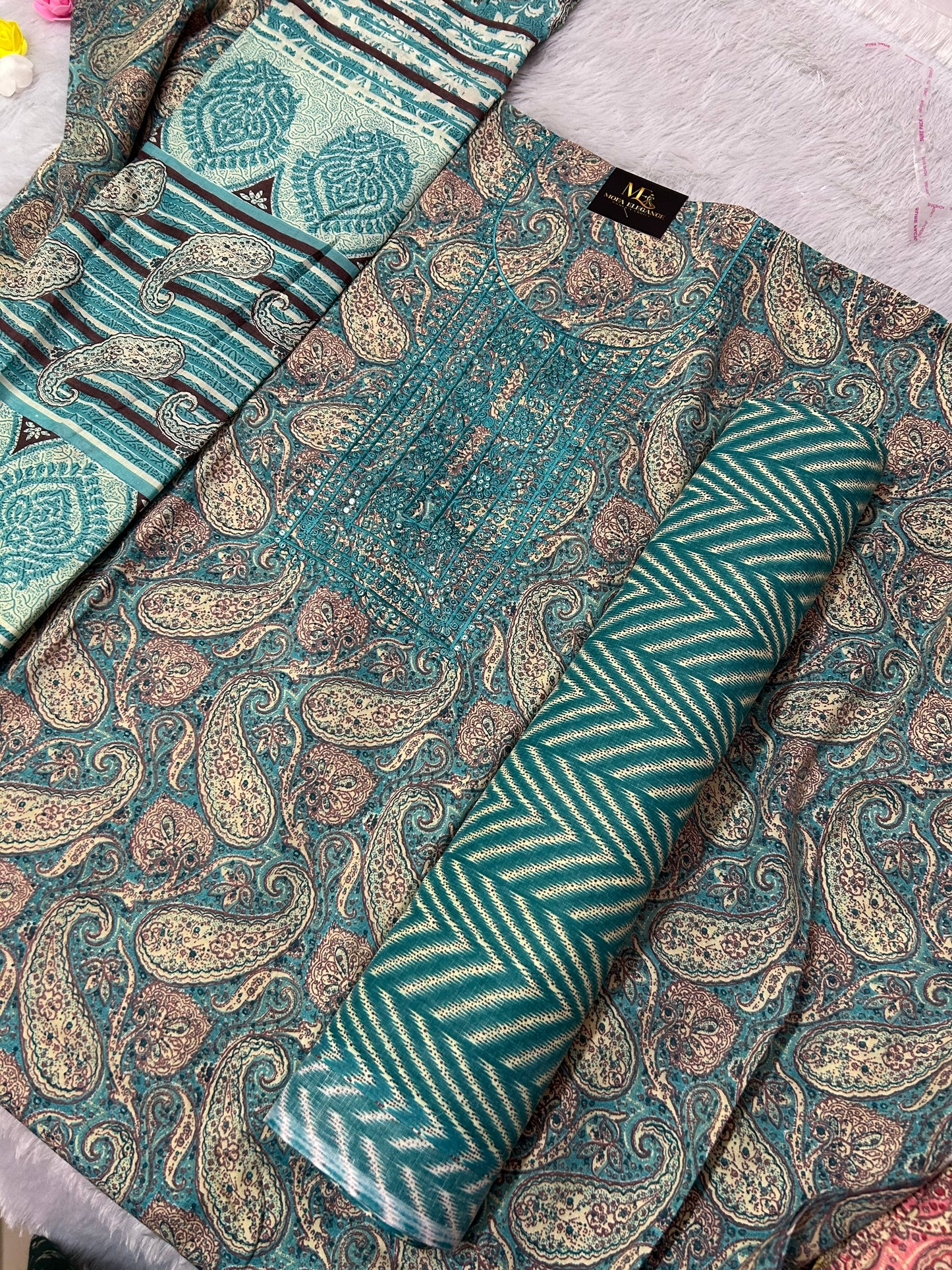 SKYBLUE COTTON SUIT WITH THREAD WORK