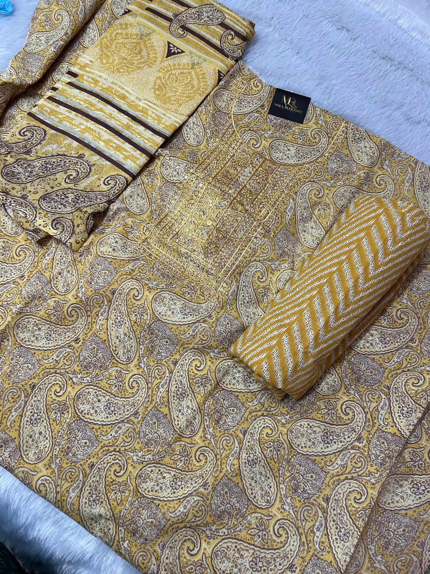 YELLOW COTTON SUIT WITH THREAD WORK