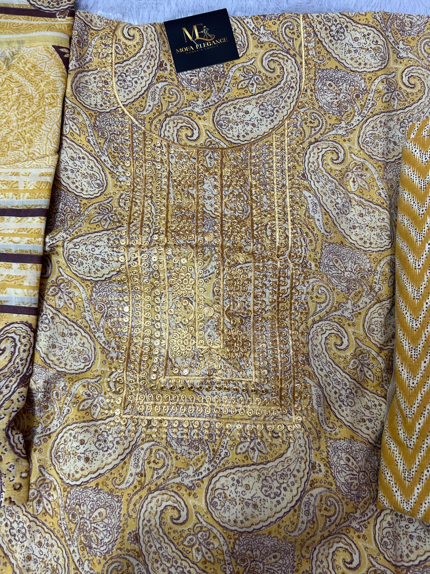 YELLOW COTTON SUIT WITH THREAD WORK