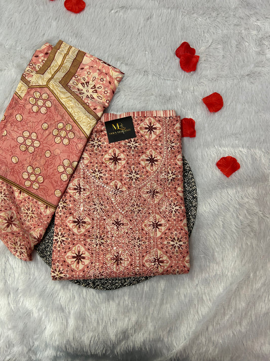 PINK COTTON SUIT WITH THREAD WORK