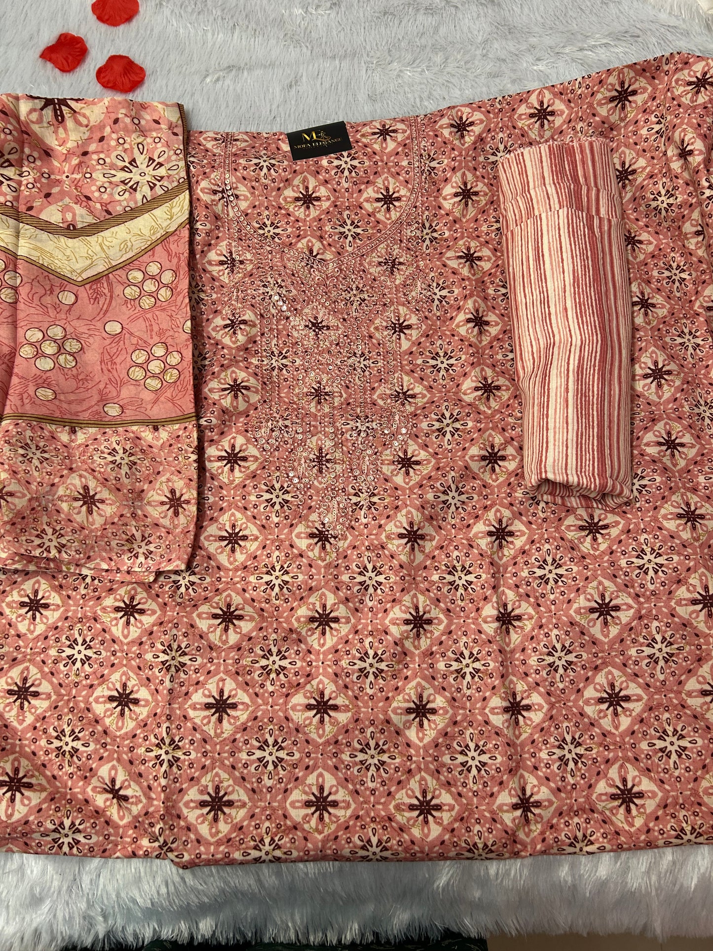 PINK COTTON SUIT WITH THREAD WORK