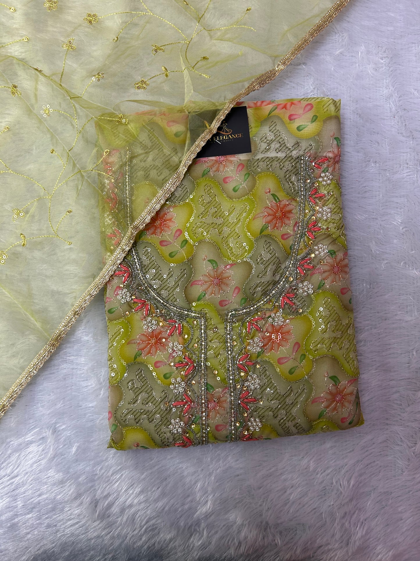 LIGHT GREEN ORGANZA SUIT WITH EMBROIDERY WORK