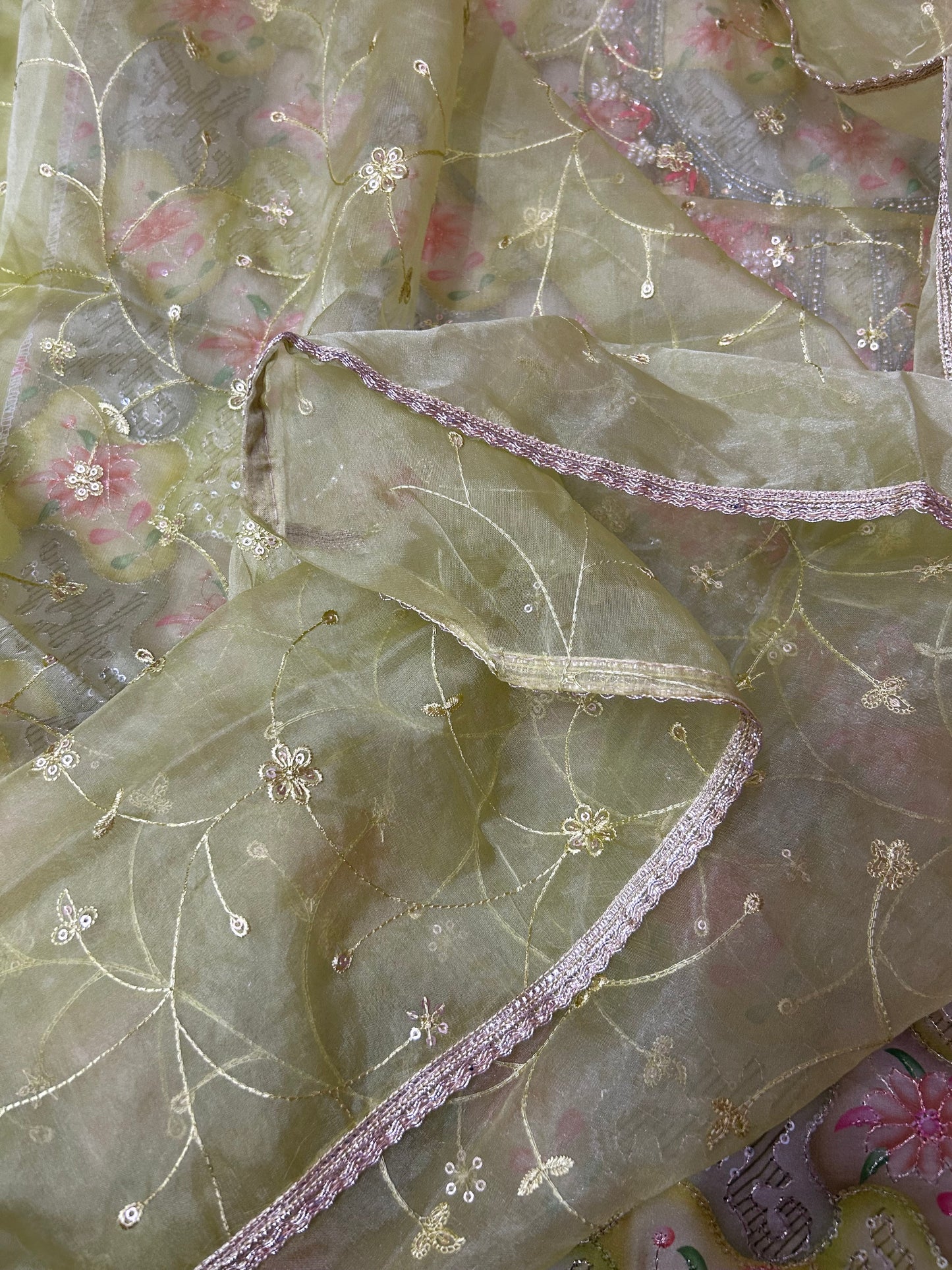 LIGHT GREEN ORGANZA SUIT WITH EMBROIDERY WORK