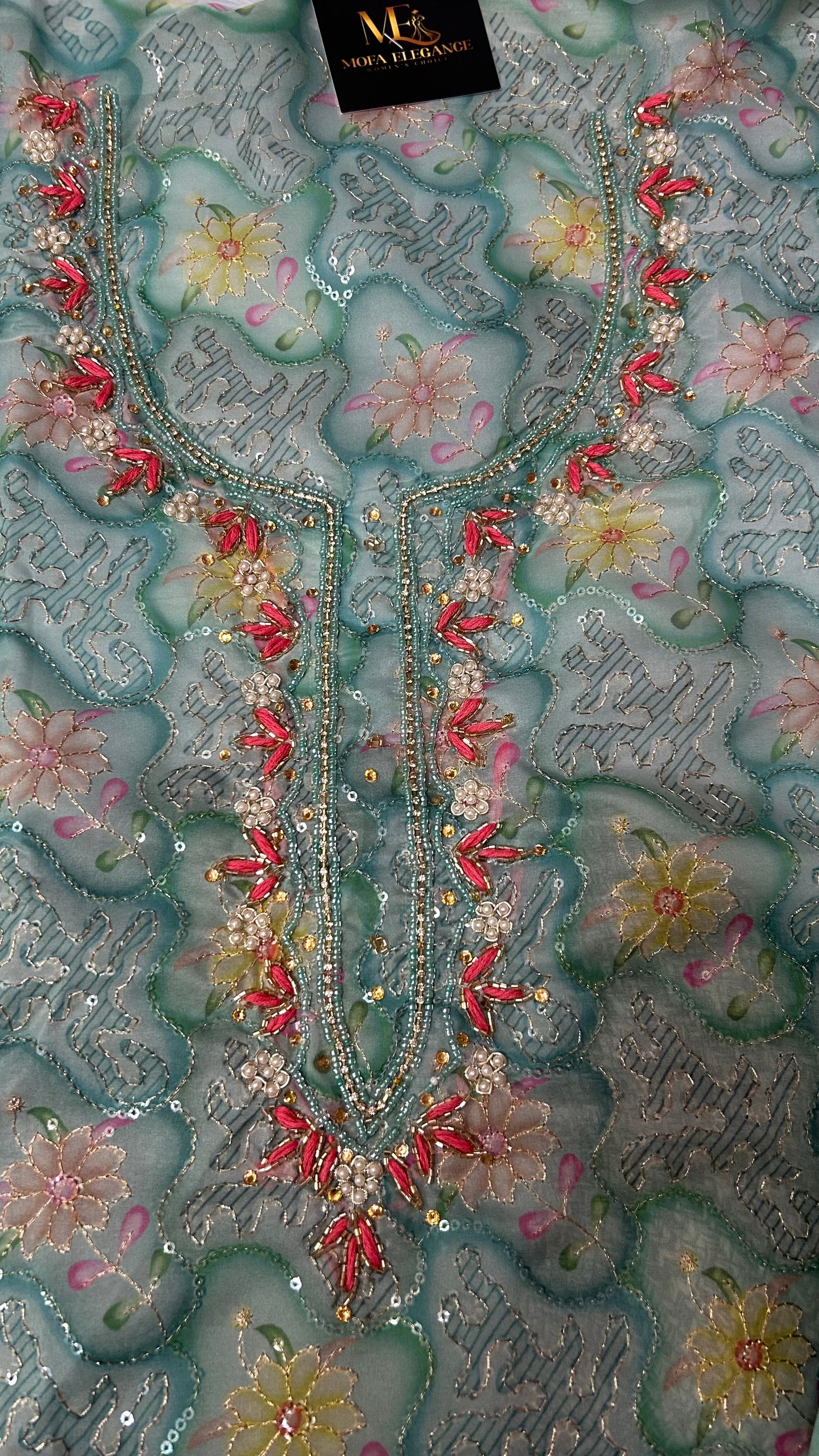 SKYBLUE ORGANZA SUIT WITH EMBROIDERY WORK