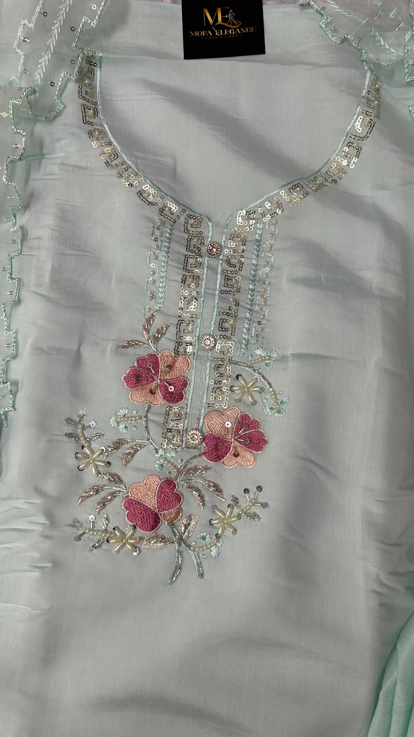 SKYBLUE SOFT ORGANZA SUIT WITH EMBROIDERY  WORK