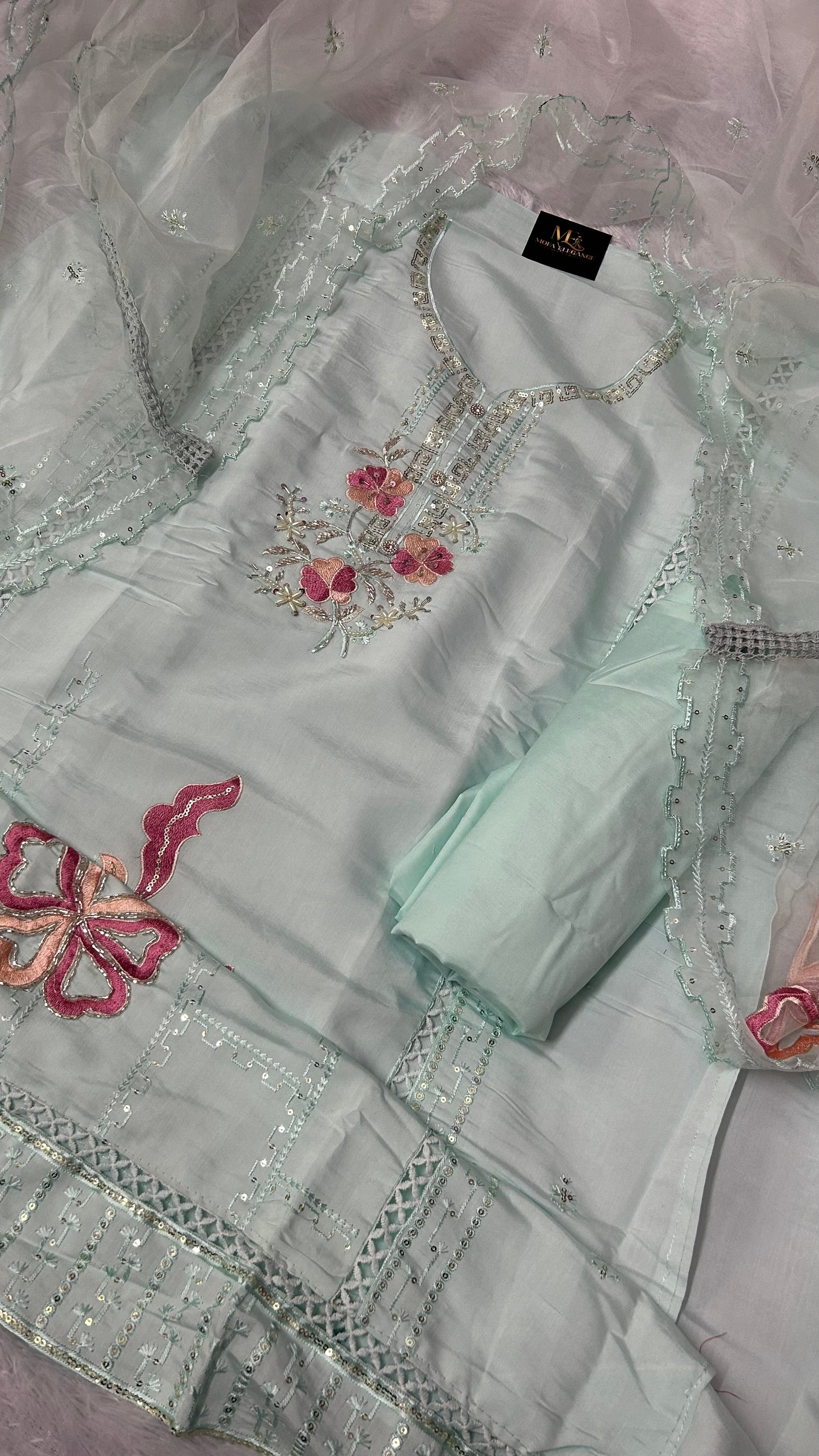 SKYBLUE SOFT ORGANZA SUIT WITH EMBROIDERY  WORK