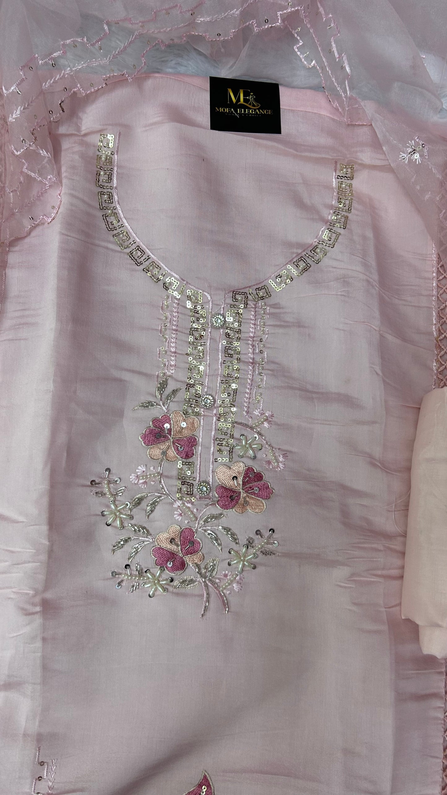 PINK SOFT ORGANZA SUIT WITH EMBROIDERY WORK